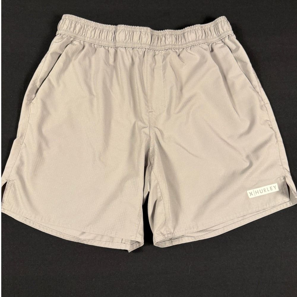 Hurley Mens Gray Ripstop Athletic Shorts Elastic Waist Drawstring Size Large‎